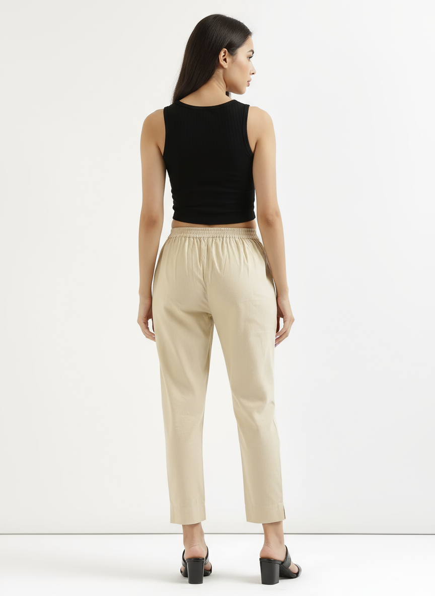 Ashvastra Beige Cotton Pant