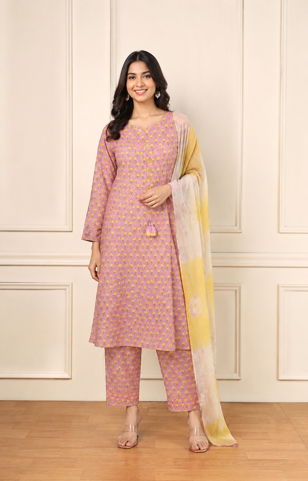 Ashvastra Gulnaar Lavender Cotton Set - Front View
