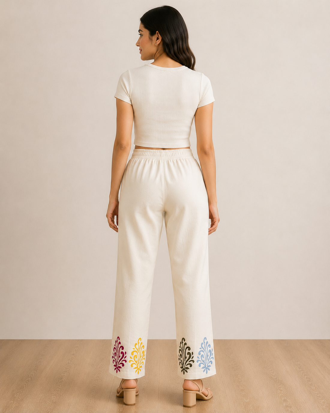 White Cotton Printed Pant