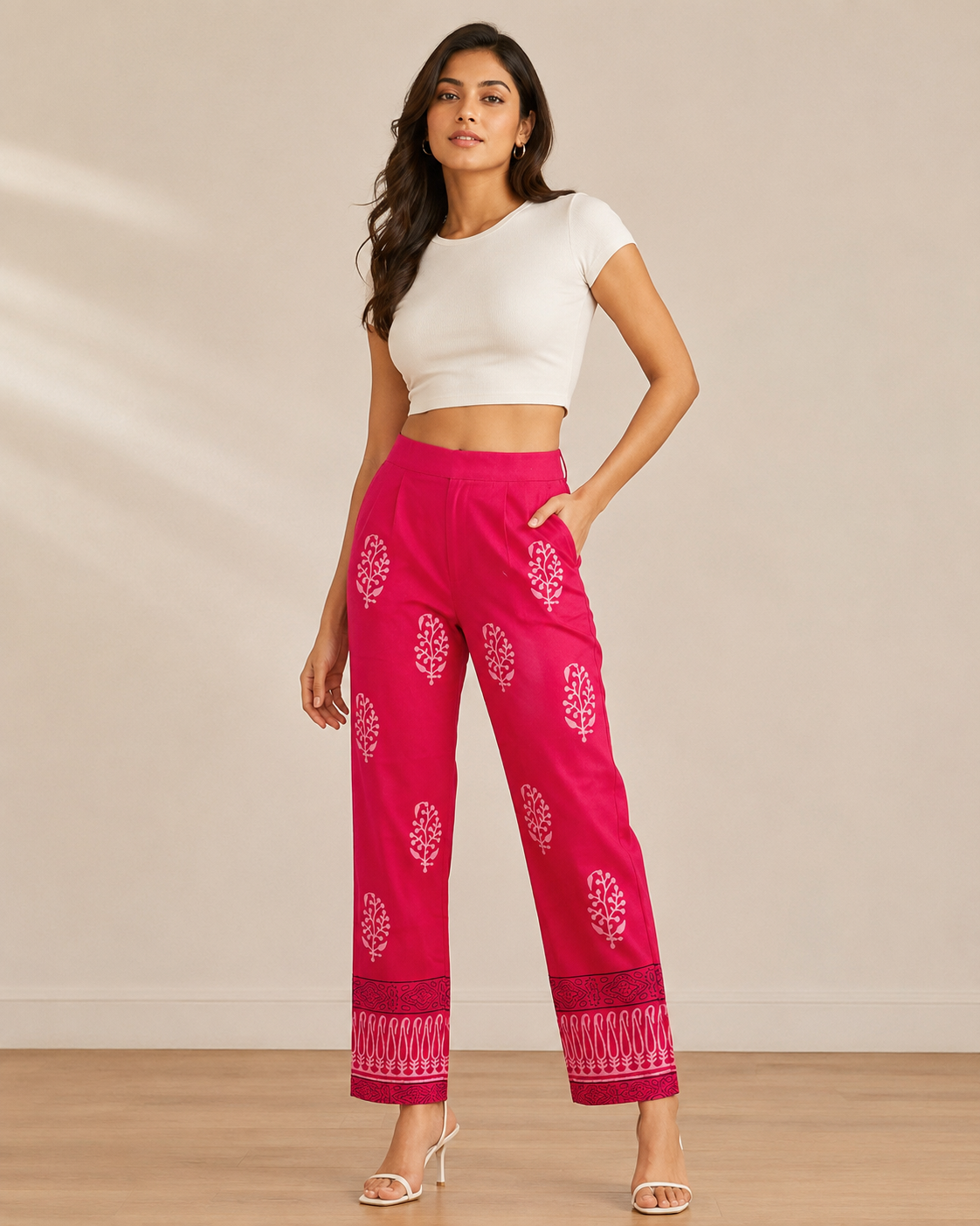 Rani Pink Cotton Printed Pant