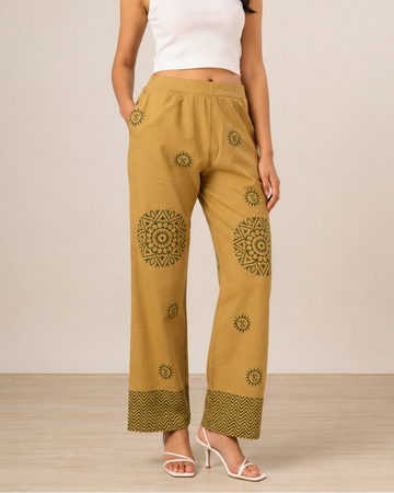 Mustard Cotton Printed Palazzo