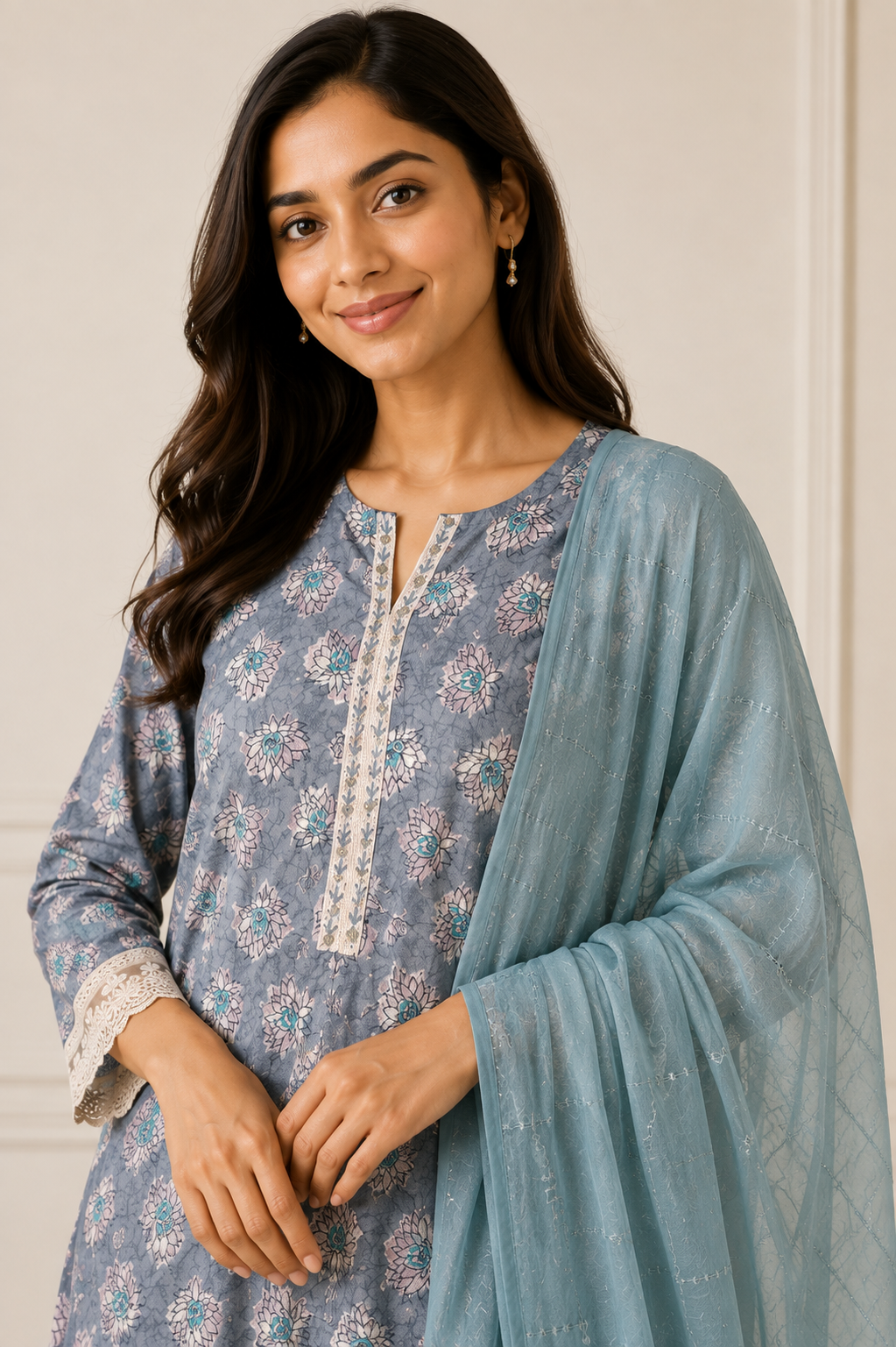 Ashvastra Gulabo Neel Floral Cotton Suit Set - Styling View