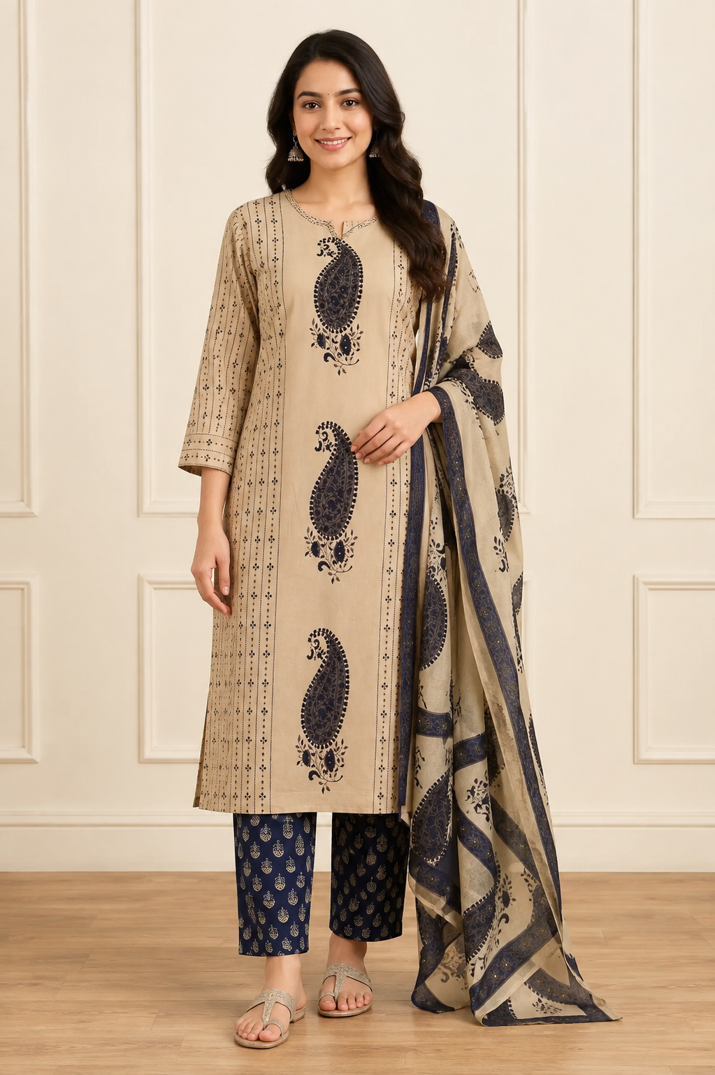 Ashvastra Neel Kairi Cotton Suit Set - Front View