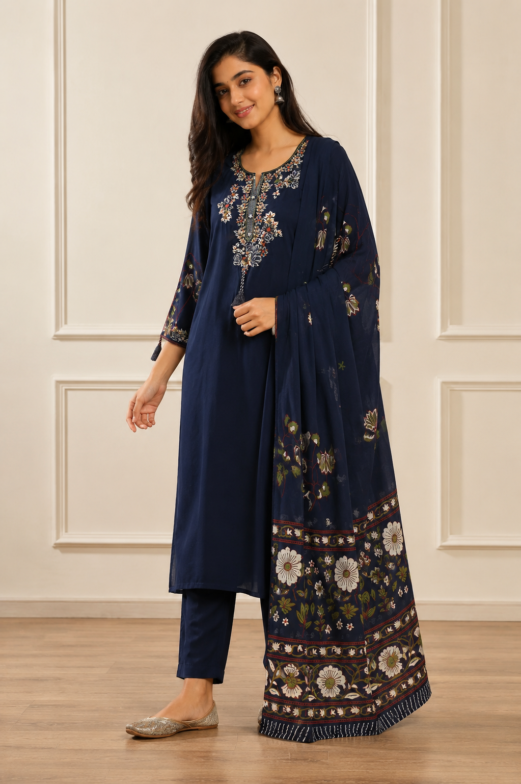 Ashvastra Neelam Noor Navy Suit Set - Front View
