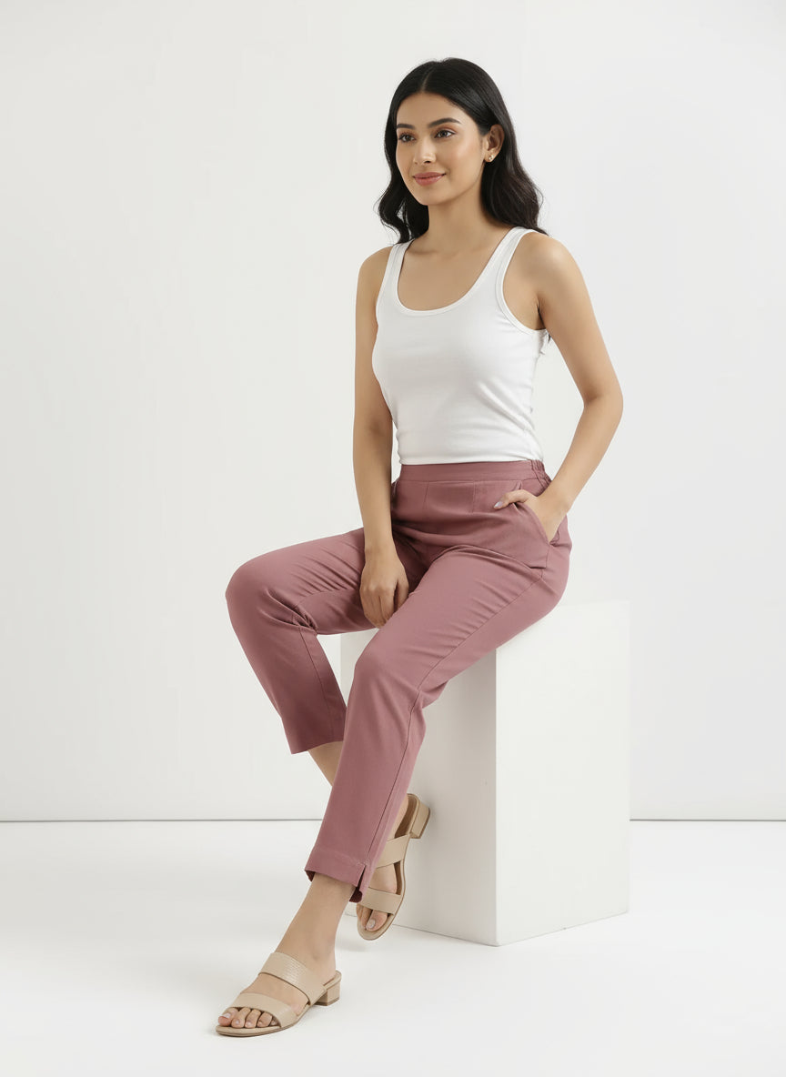 Ashvastra Rose Taupe Cotton Pant
