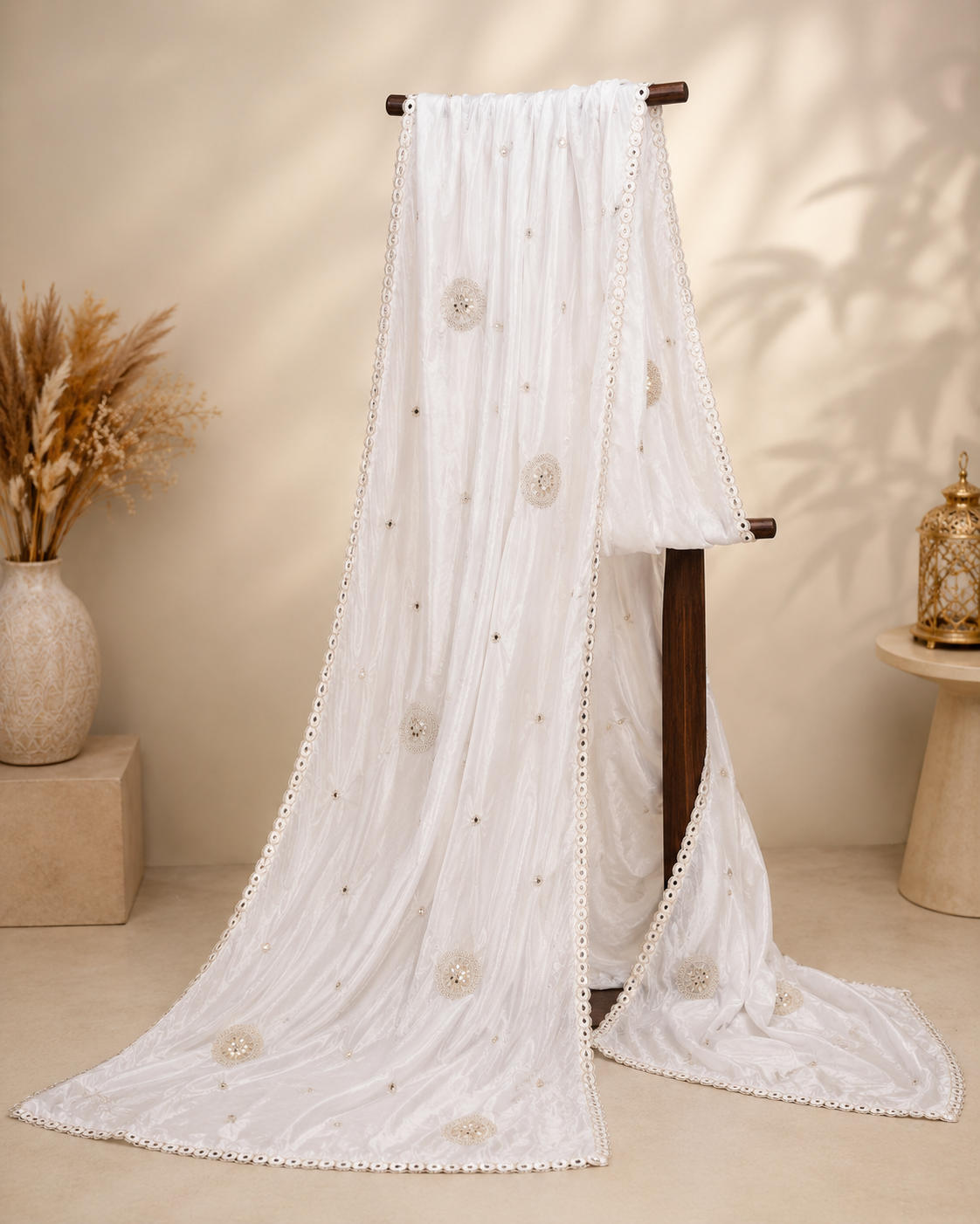 Noor White Floral Dupatta