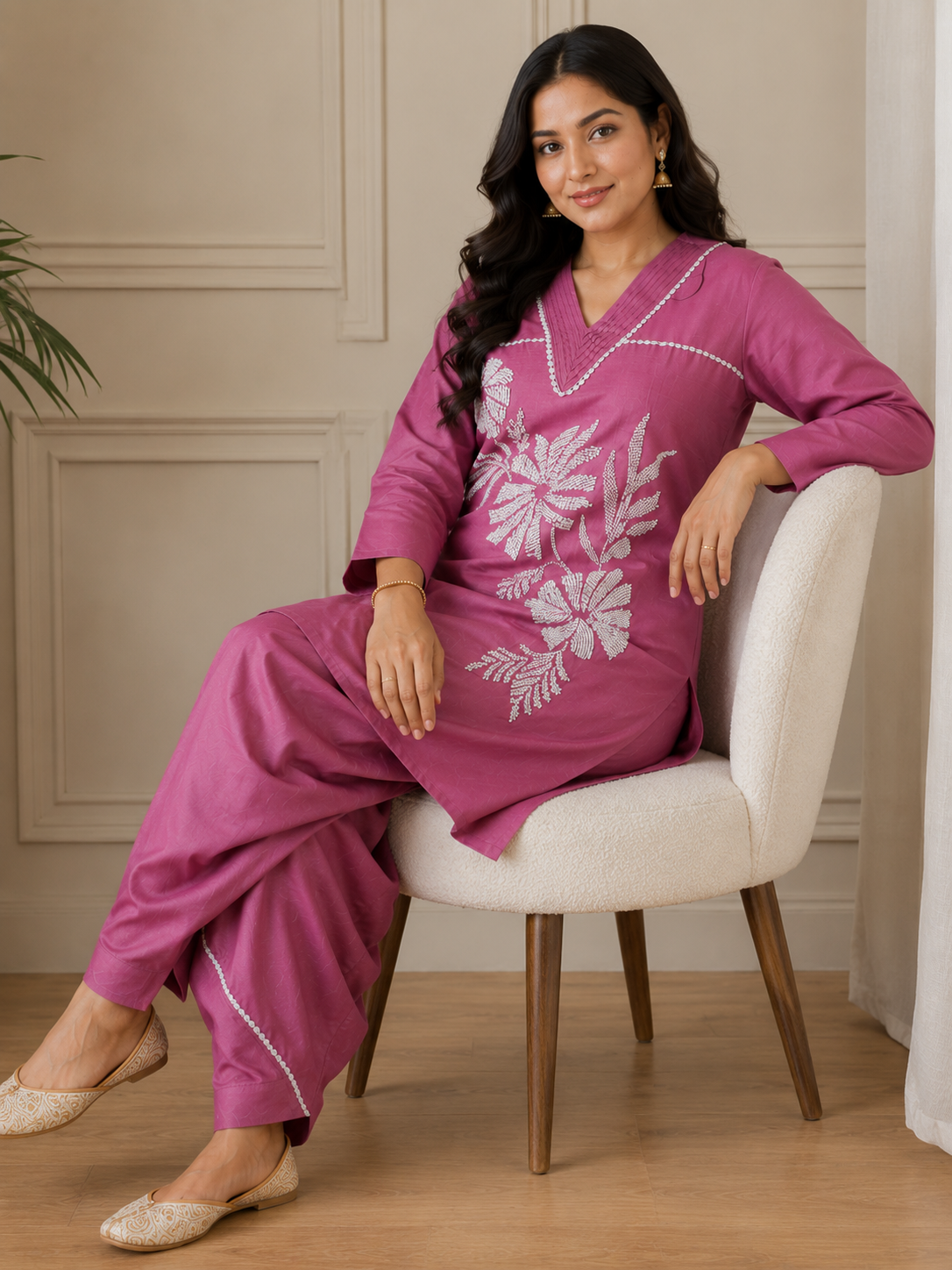 Mehakti Gulabi White Zari Work Co-Ord Set
