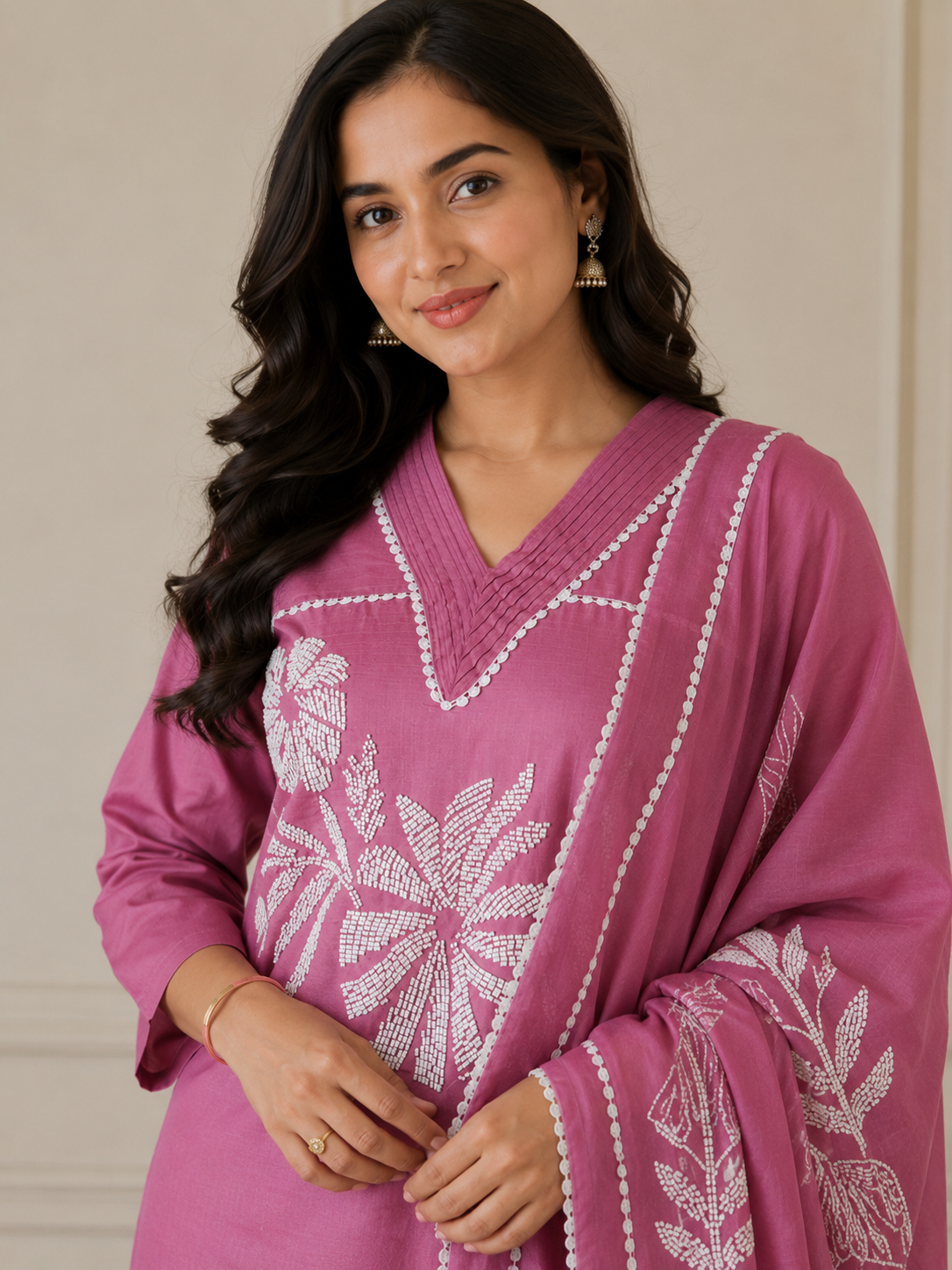 Mehakti Gulabi White Zari Work Co-Ord Set