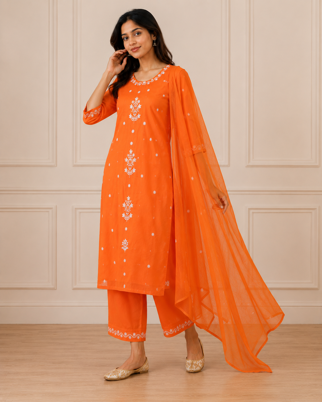Orange Gulabo Cotton Suit Set