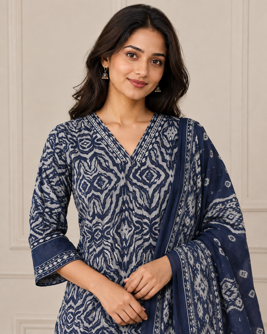Ashvastra Neel Rang Indigo Printed Suit Set - Back View