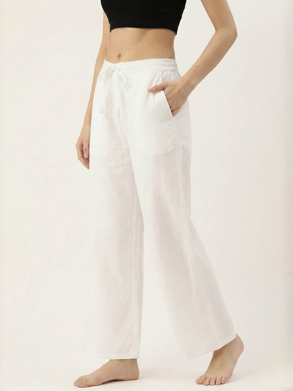 Premium White Cotton Wide-Leg Palazzo