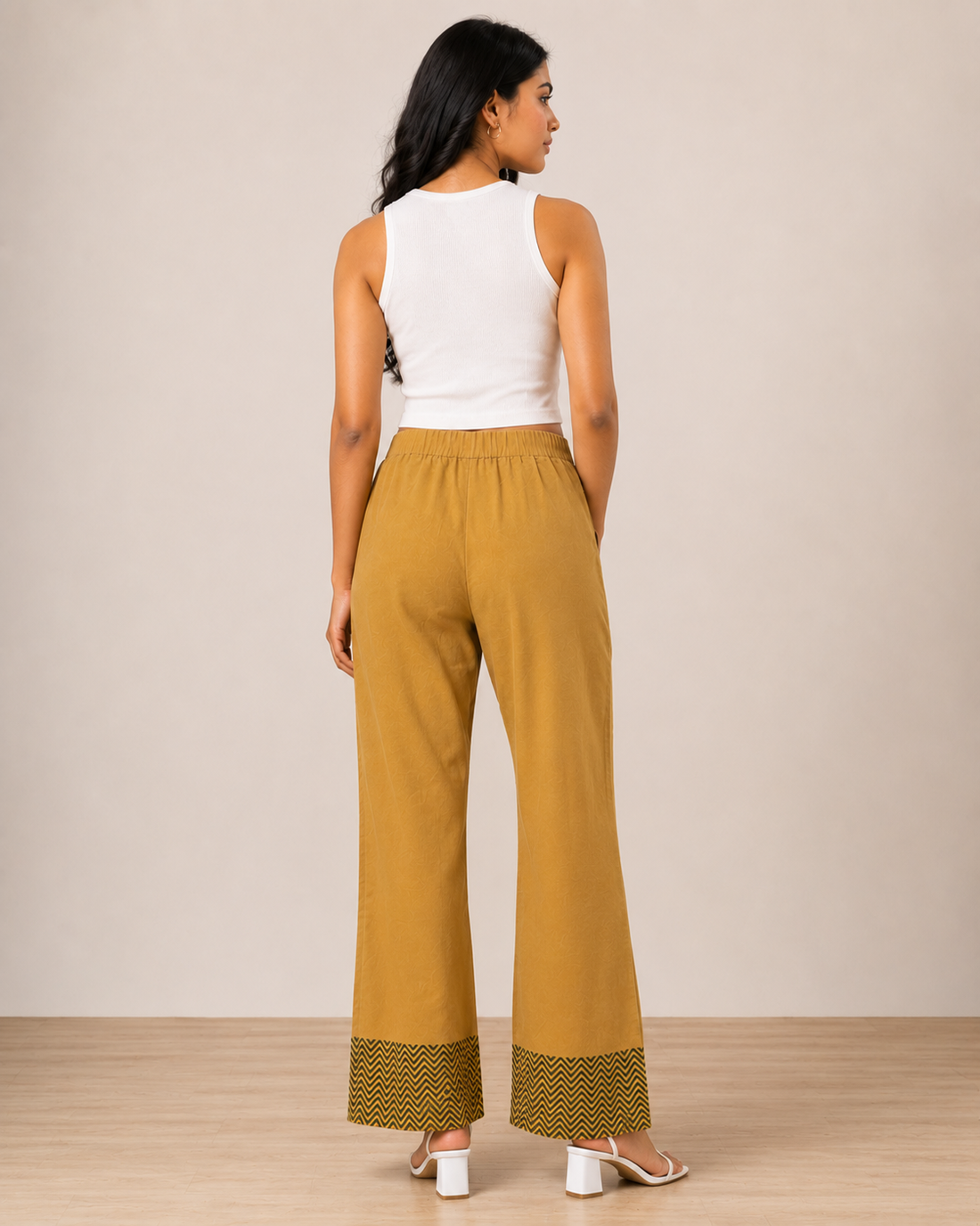 Mustard Cotton Printed Palazzo