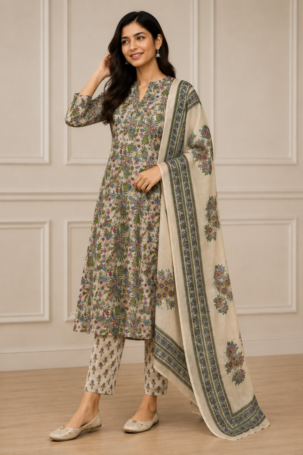 Ashvastra Phoolkari Cotton Set - Side Profile & Fit