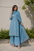 Gulnaar Ruby Red Vine Embroidered Unstitched Suit Set