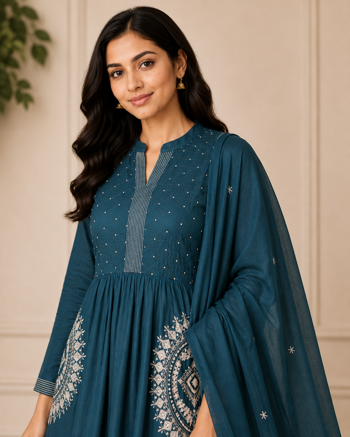 Ashvastra Noor Aqua Cotton Set - Side Profile & Fit