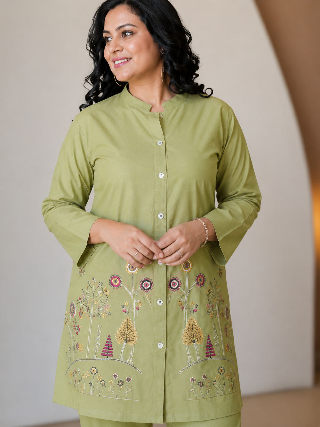 Mehakti Parrot Green Cotton Cord-ord set