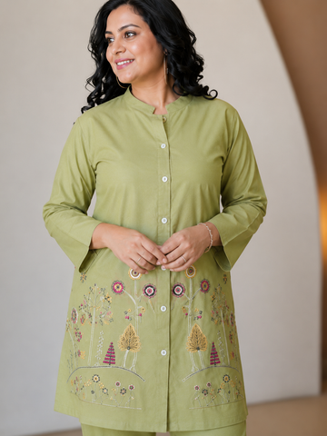 Mehakti Parrot Green Cotton Cord-ord set