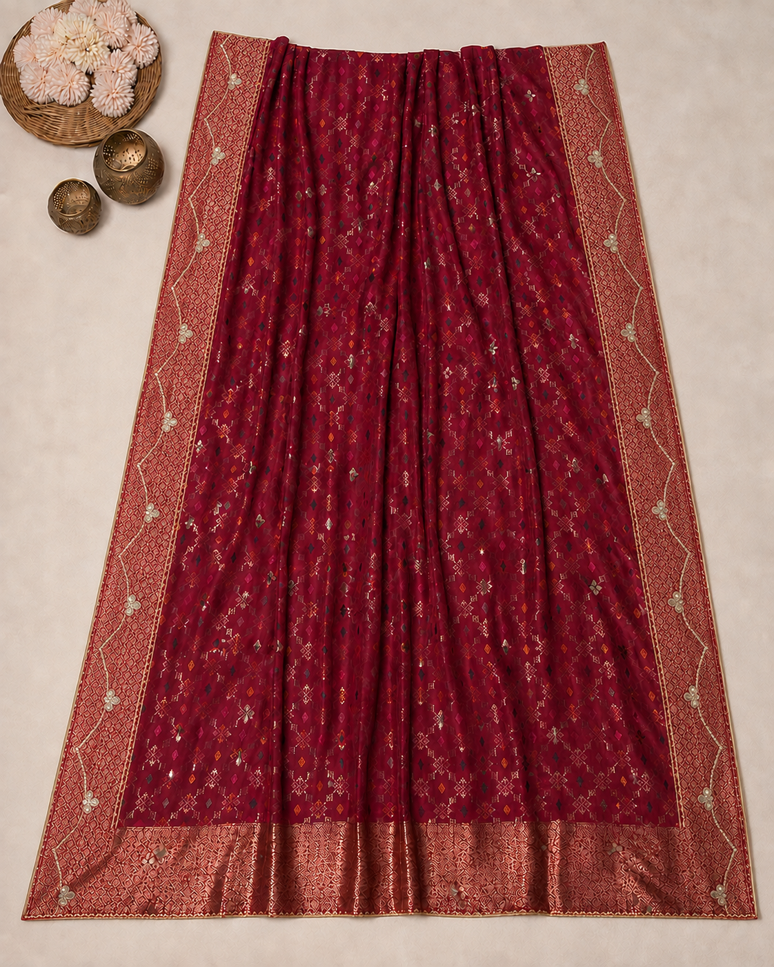 Rajwada Wine Banarasi Gotta Dupatta