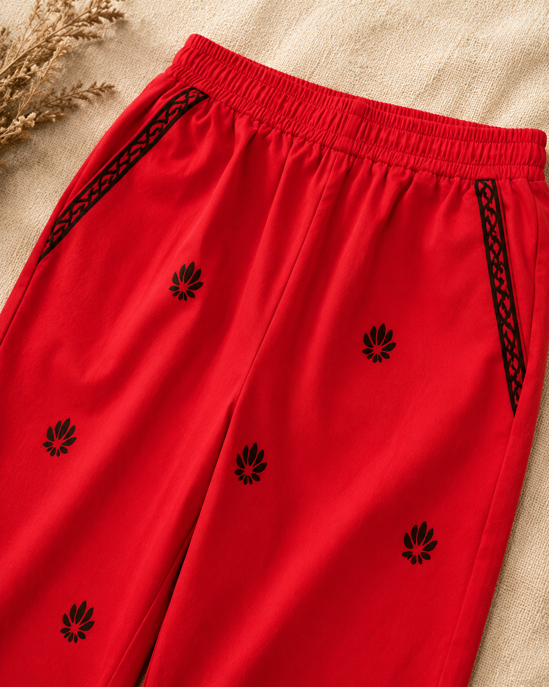 Red Cotton Printed Pant