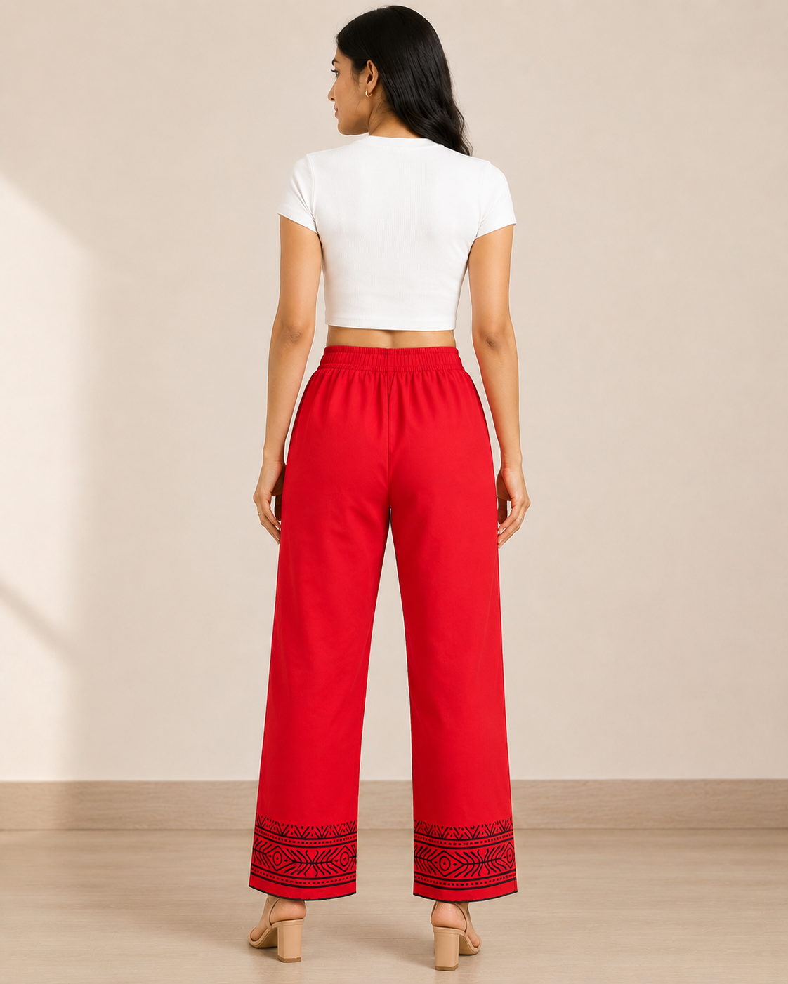 Red Cotton Printed Pant