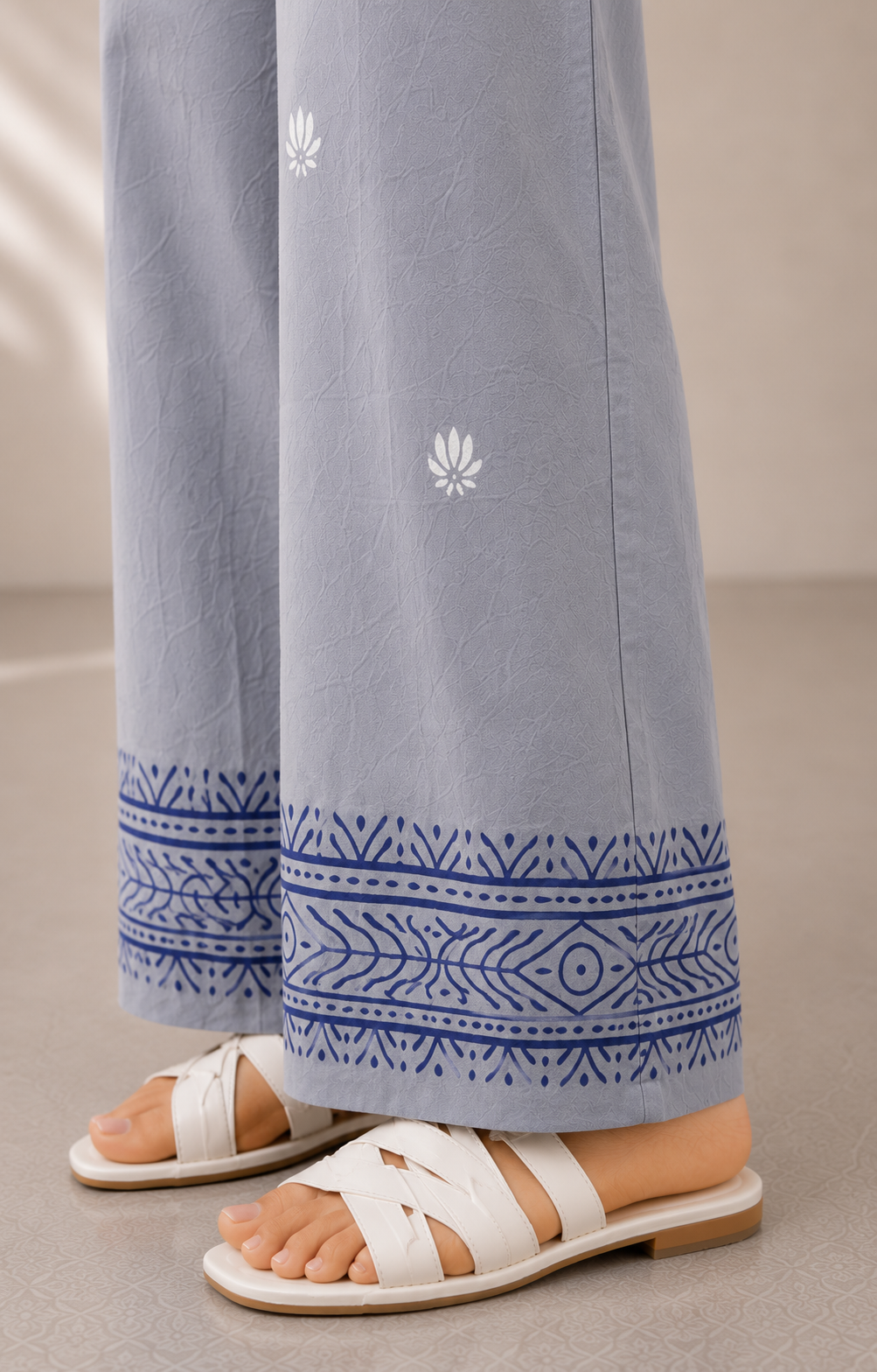 Light Grey Cotton Printed Pant