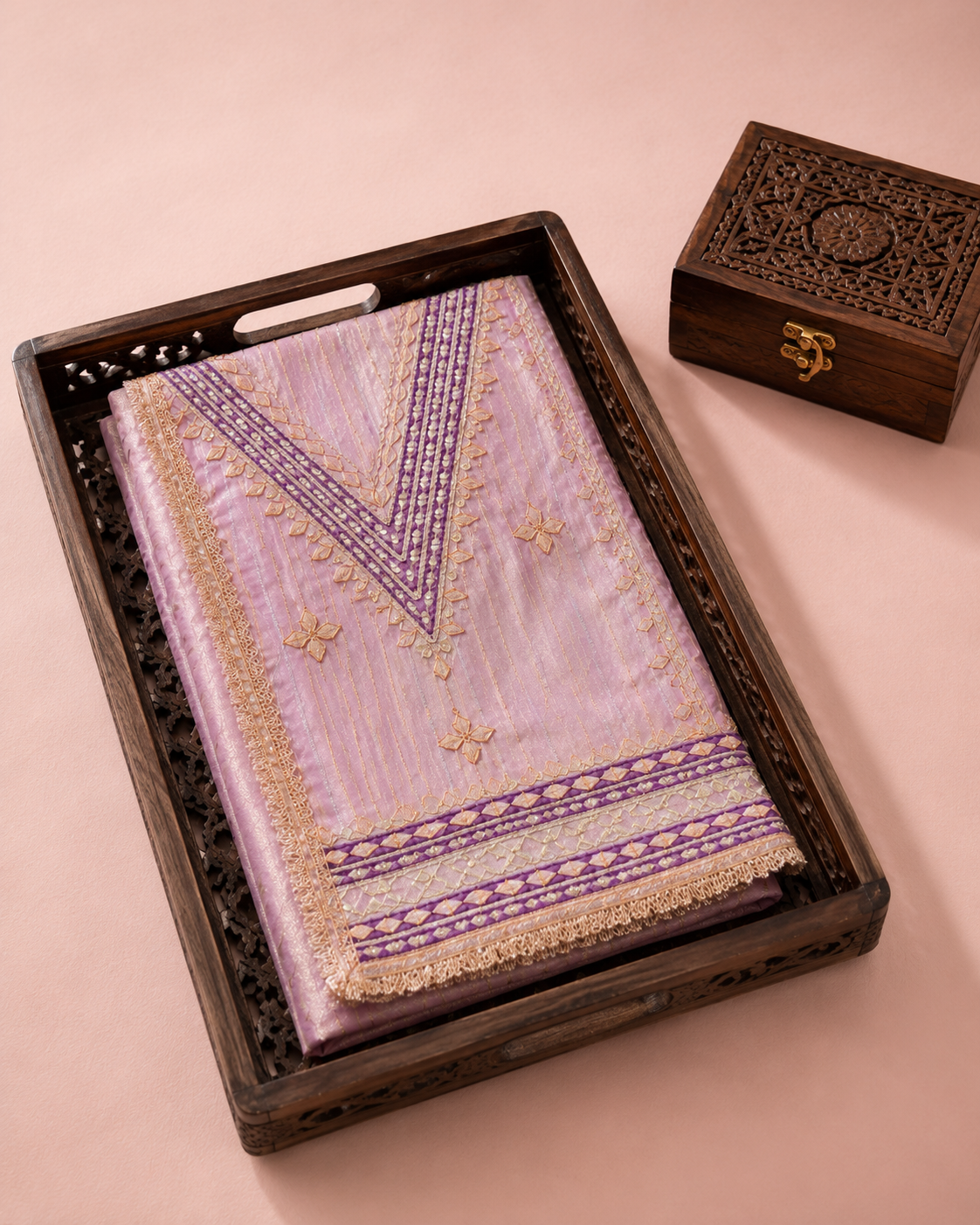 Ashvastra Meher Gota Patti Hand Embroidered Unstitched Suit Set (Blush Pink) - Angle 8