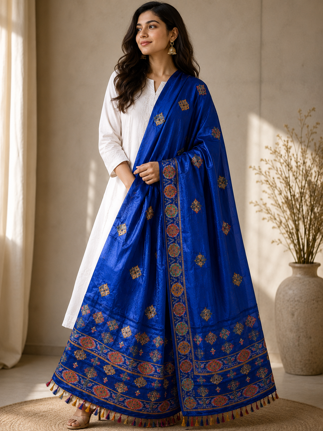 Ashvastra Rajwada Neel Blue Dupatta - Front View