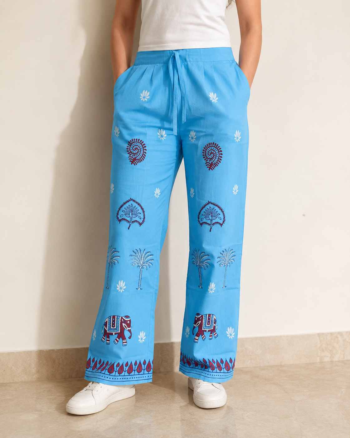 Sky Blue Cotton Printed Pant