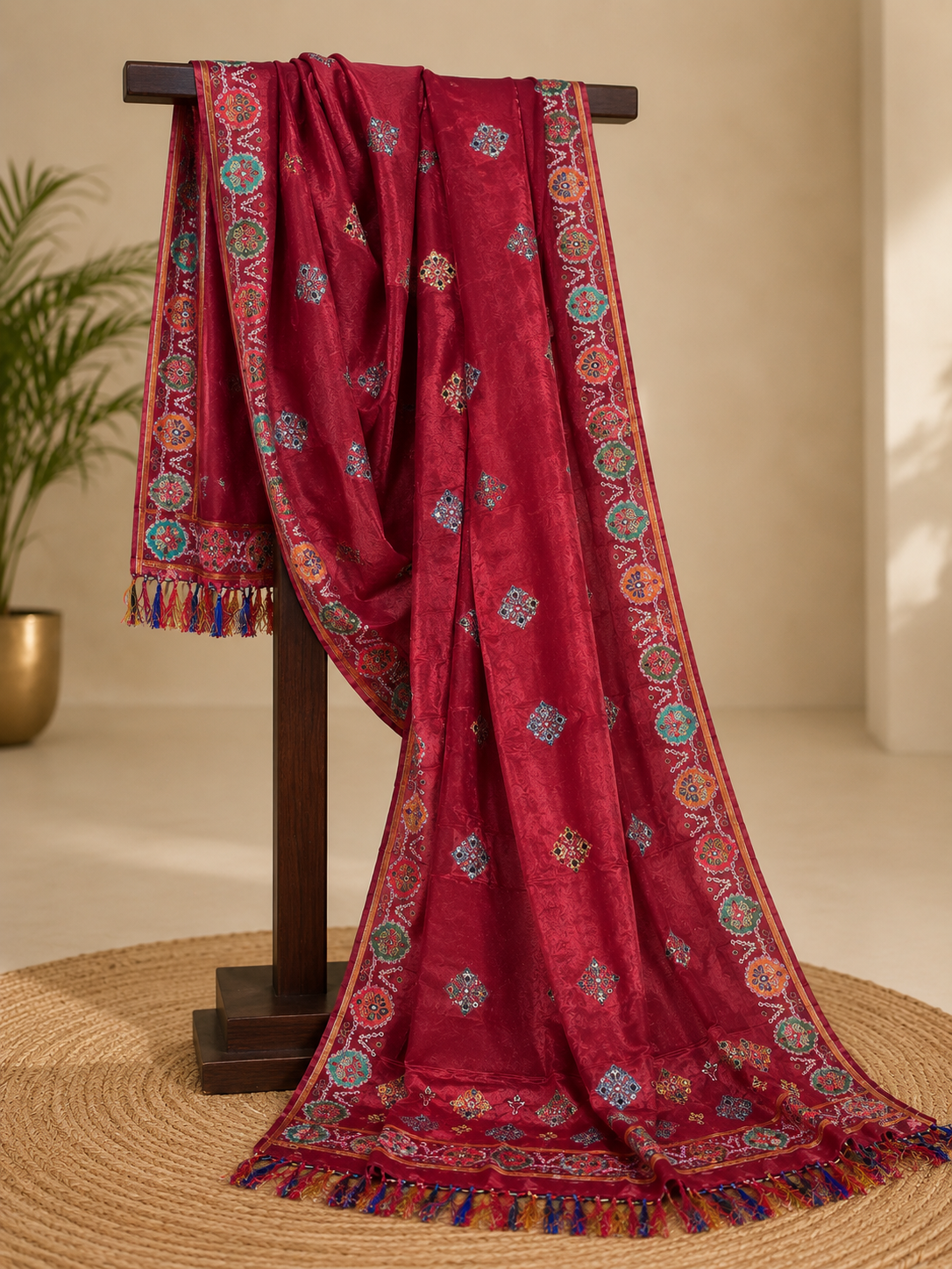 Ashvastra Gulzar Rani Maroon Dupatta - Front View