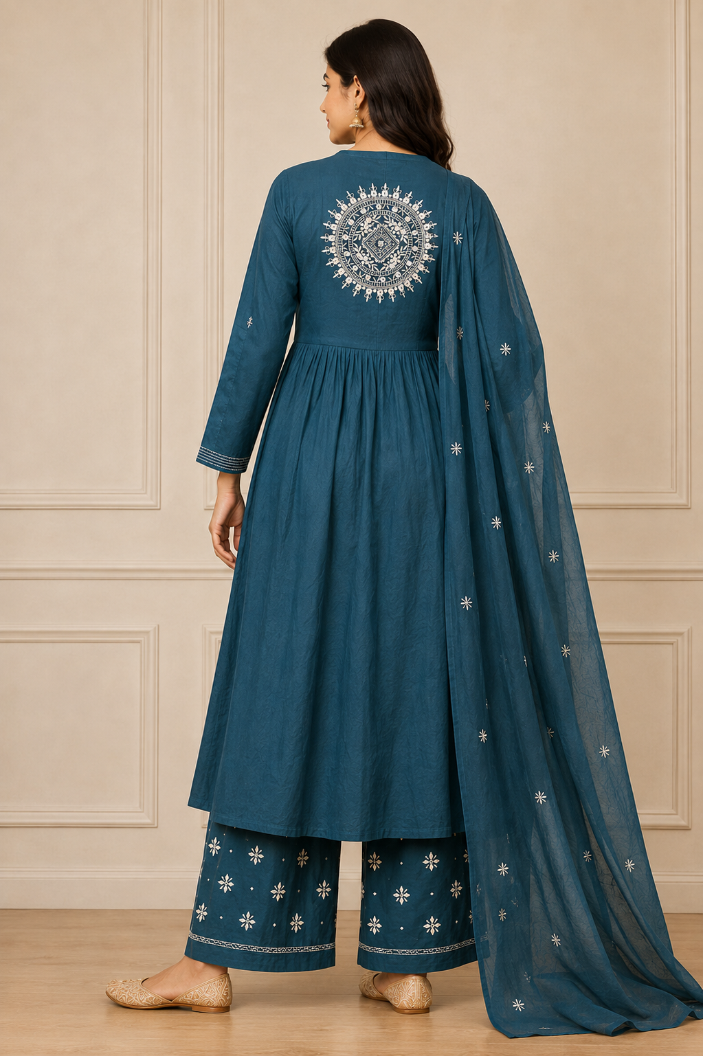Ashvastra Noor Aqua Cotton Set - Detail & Fabric Shot