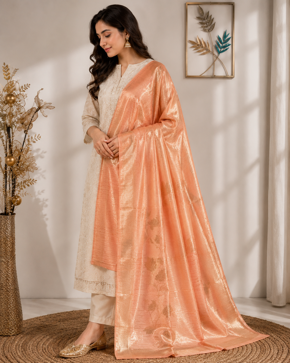 Meher Peach Banarasi Dupatta
