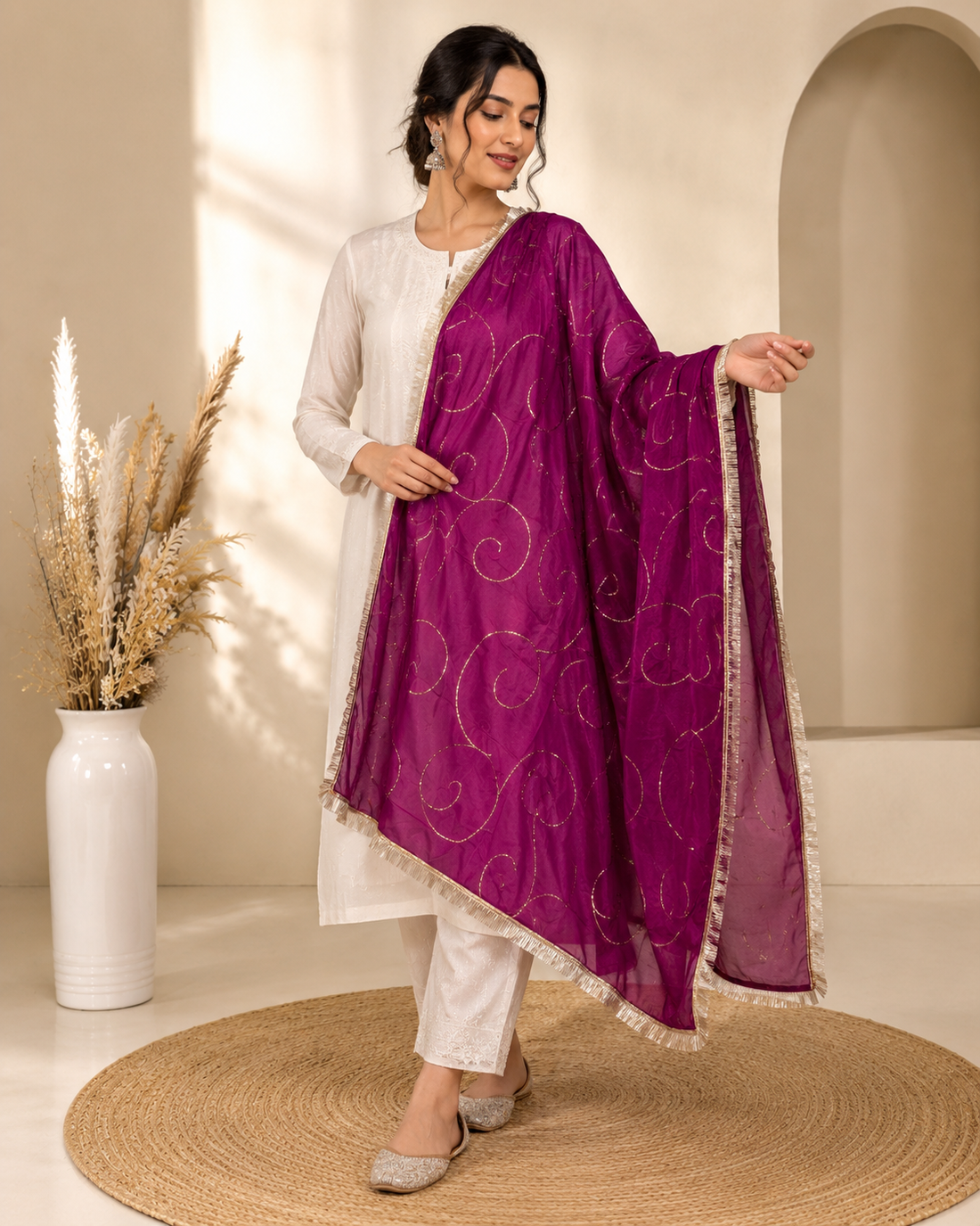 Ashvastra Ruhani Rani Magenta Dupatta - Front View