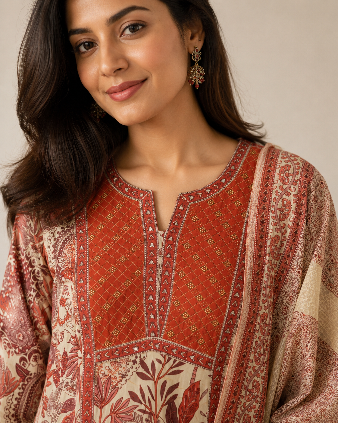 Ashvastra Gulnaar Rust Cotton Suit Set - Side Profile & Fit