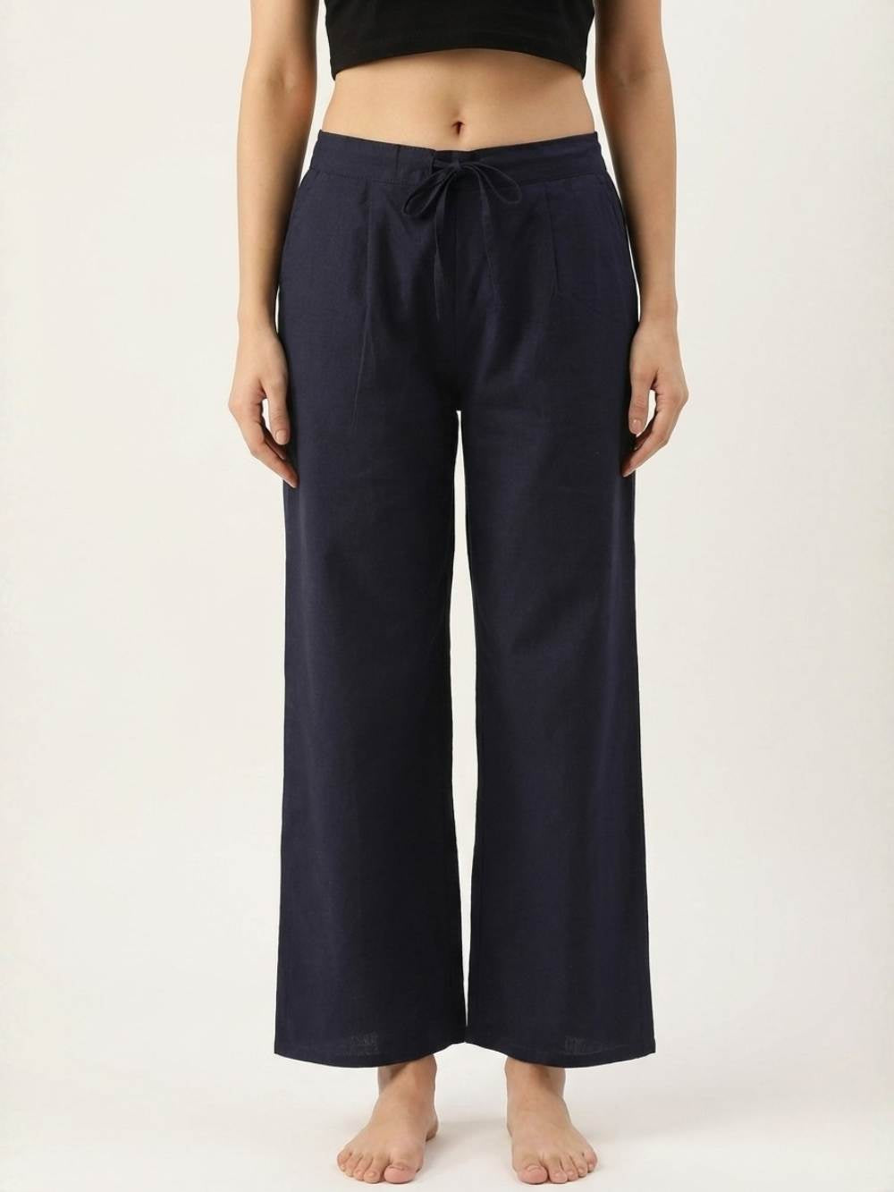 Premium Navy Blue Cotton Wide-Leg Palazzo