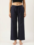 Premium Navy Blue Cotton Wide-Leg Palazzo