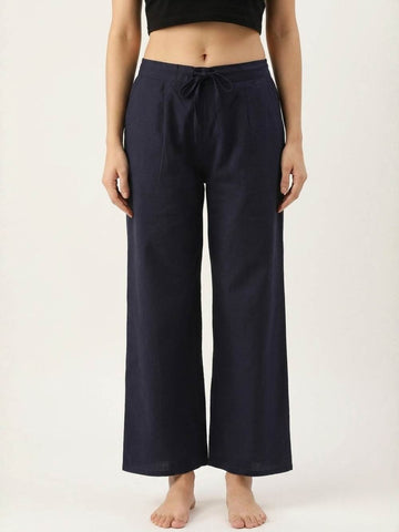Premium Navy Blue Cotton Wide-Leg Palazzo