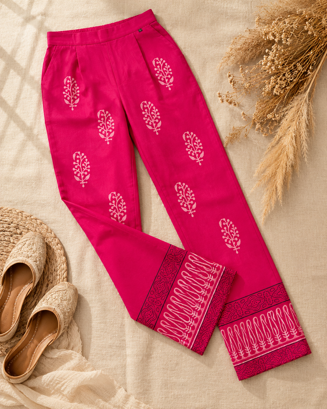 Rani Pink Cotton Printed Pant