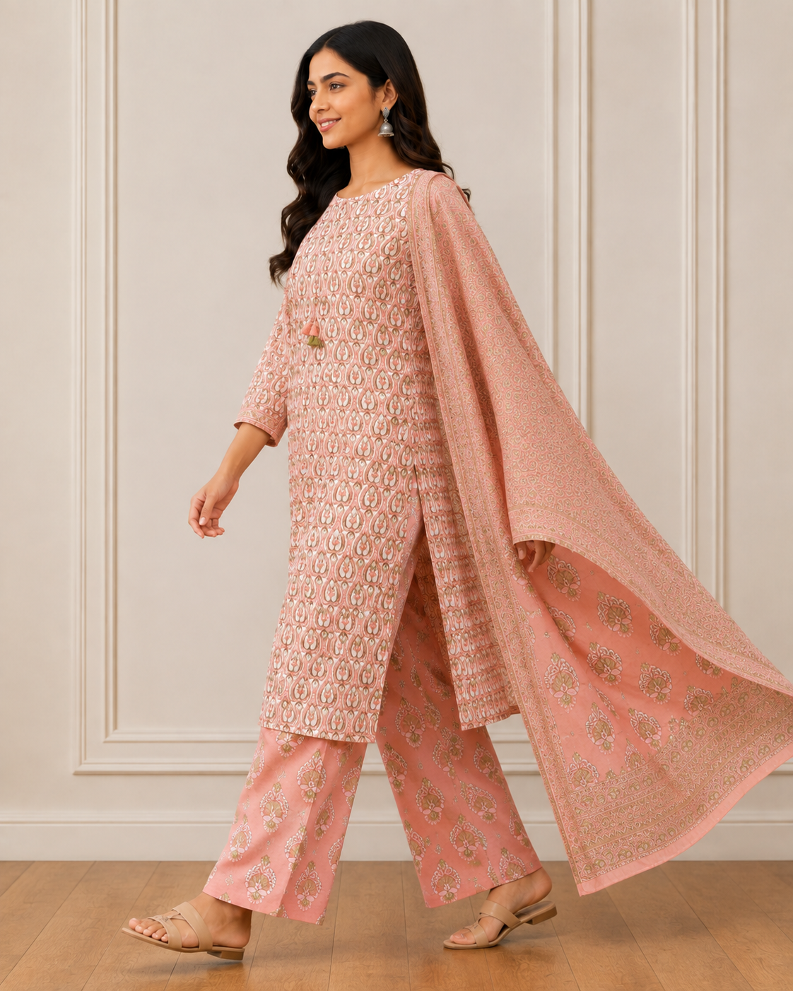 Ashvastra Gulnaar Peach Cotton Set - Back View