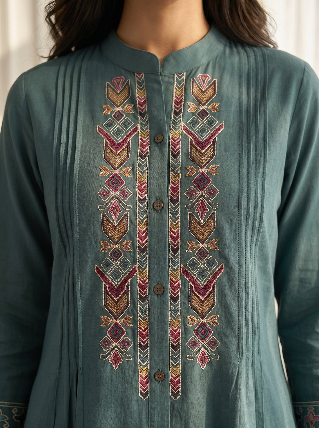 Teal Co-Ord Set with Thread Embroidery