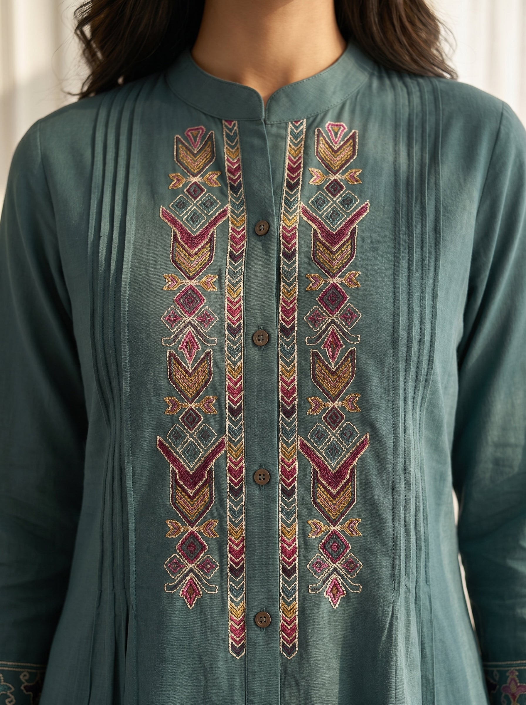 Teal Co-Ord Set with Thread Embroidery