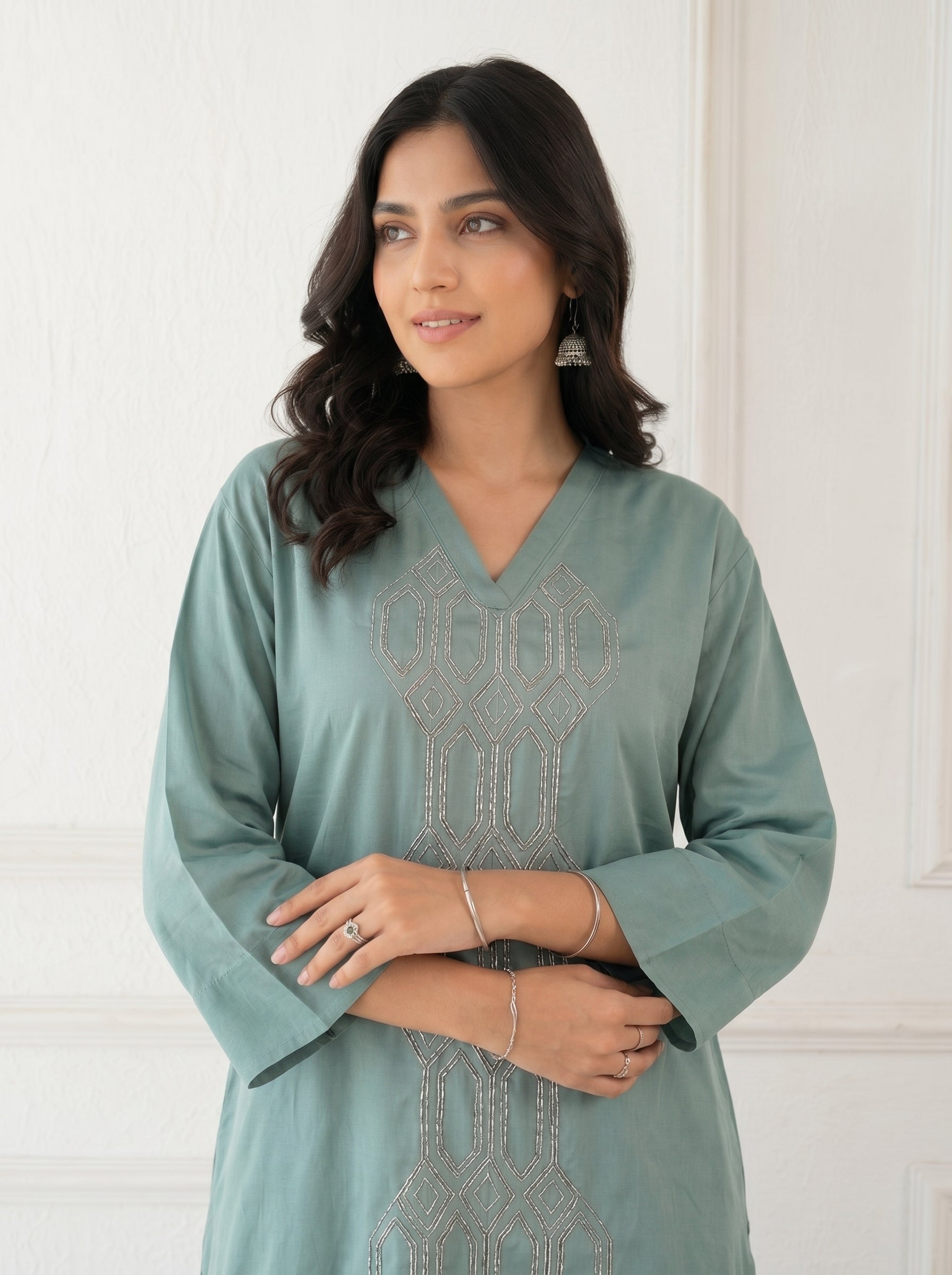Mehkati Light Blue Zari Silk Cotton Cord-ord Set