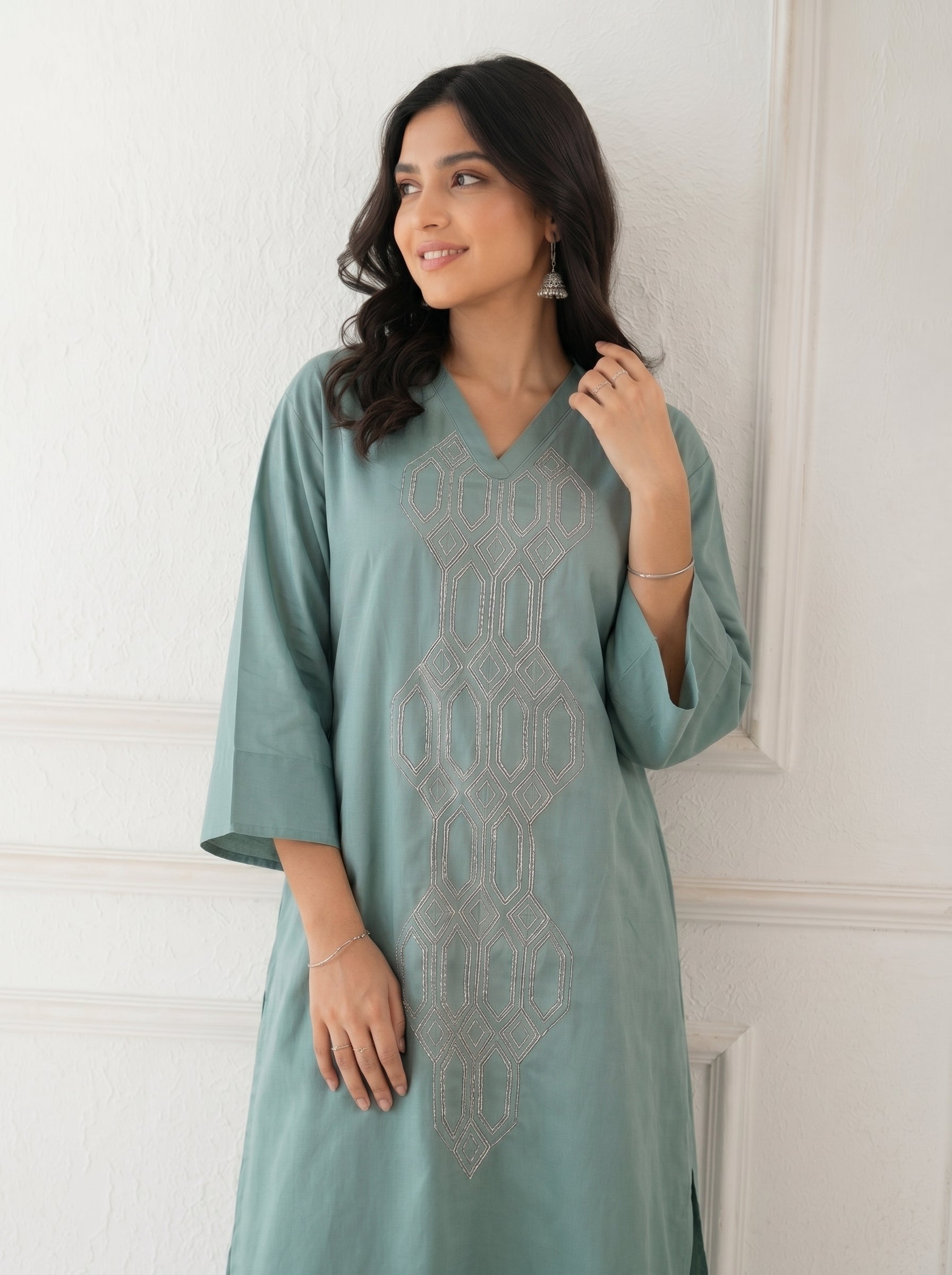 Mehkati Light Blue Zari Silk Cotton Cord-ord Set