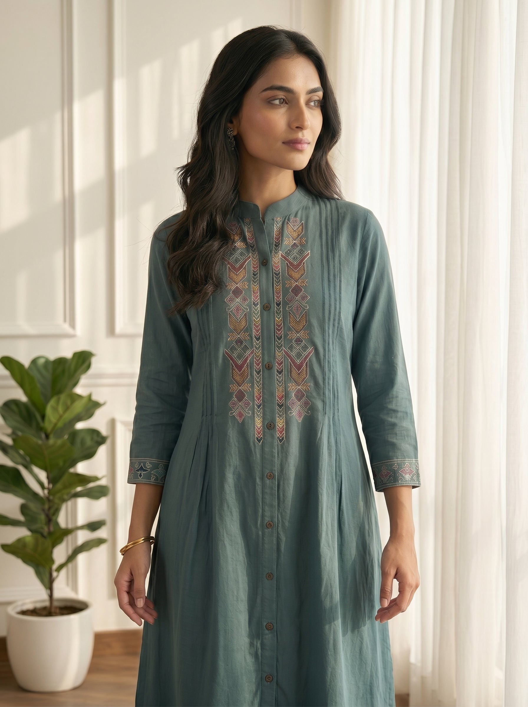 Teal Co-Ord Set with Thread Embroidery