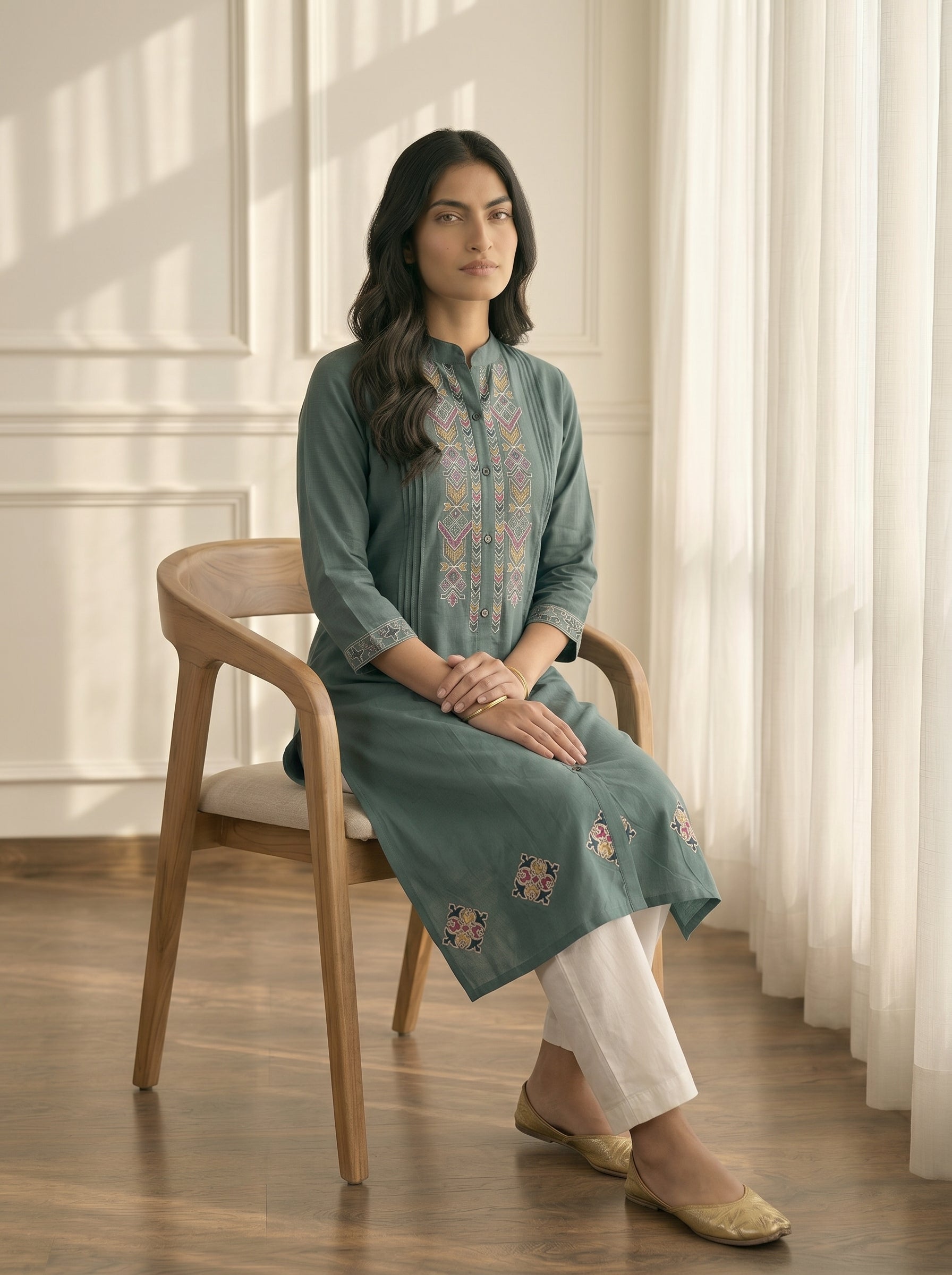 Teal Co-Ord Set with Thread Embroidery