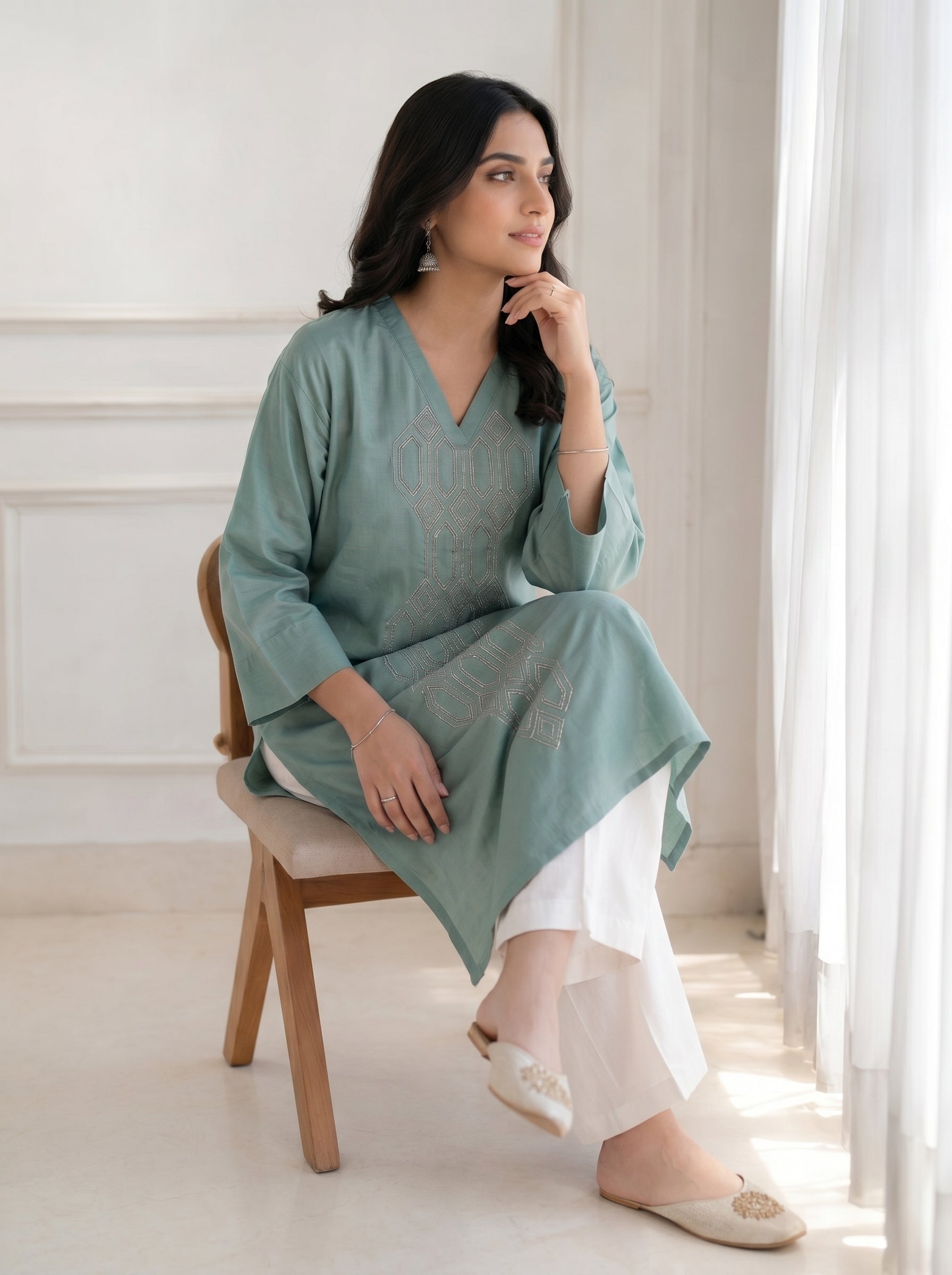 Mehkati Light Blue Zari Silk Cotton Cord-ord Set