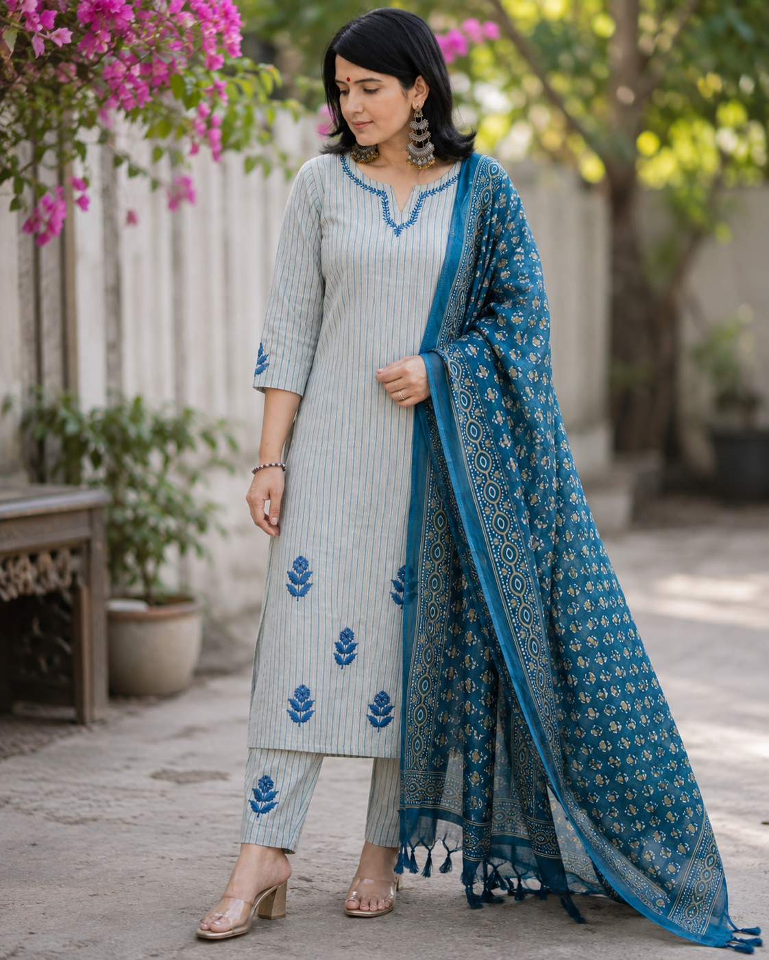 Neelkamal Grey Embroidered Kurta Set with Dupatta