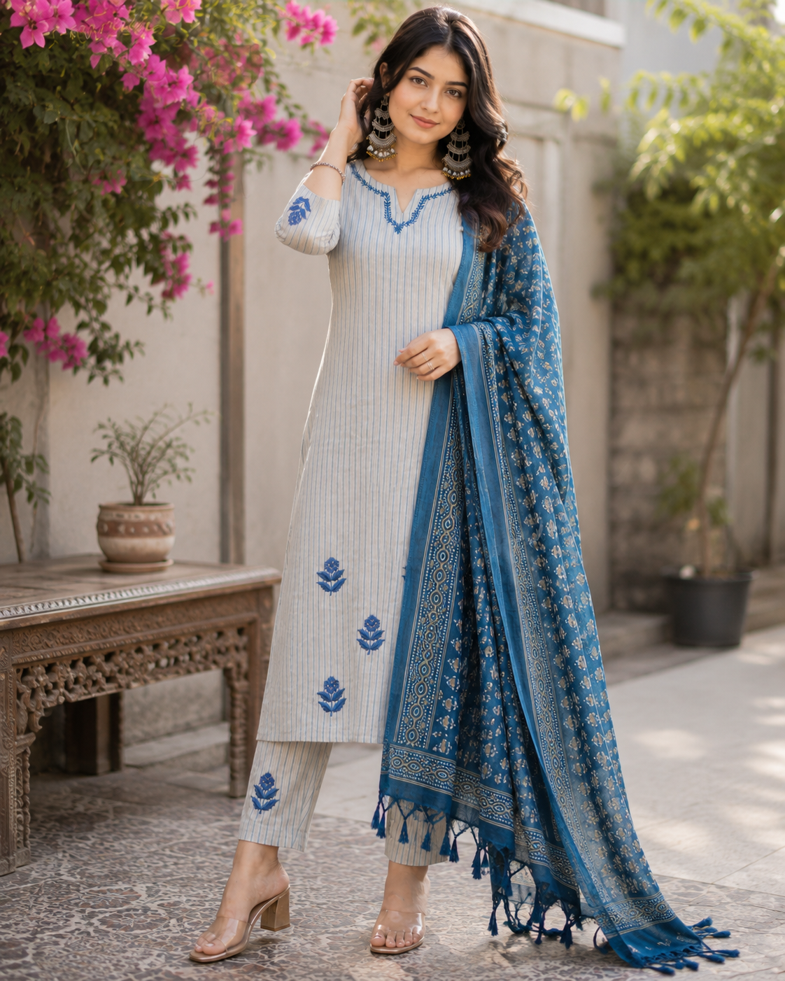 Neelkamal Grey Embroidered Kurta Set with Dupatta