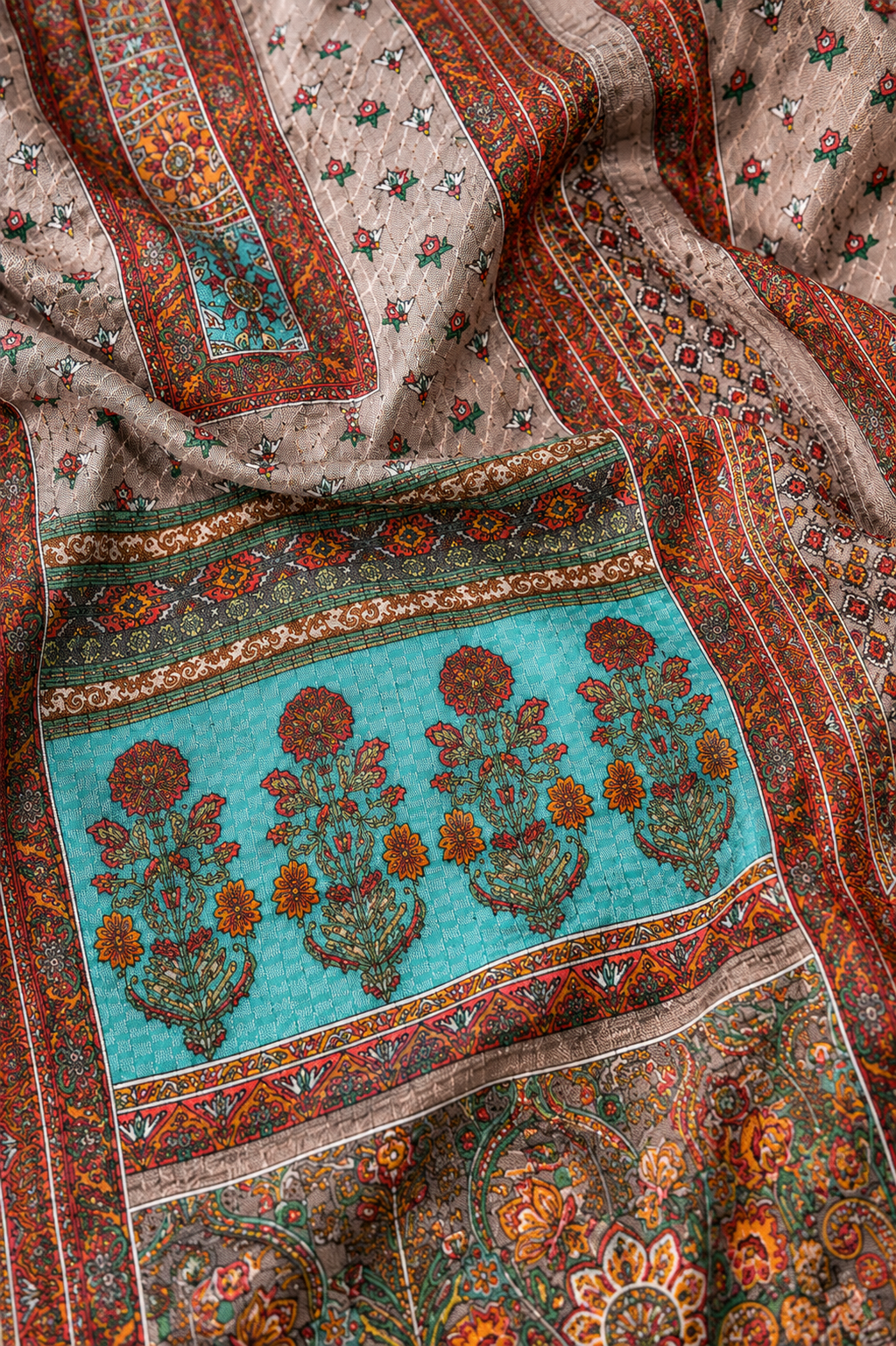 Rajwada Slate Grey Heritage Print Unstitched Suit Set
