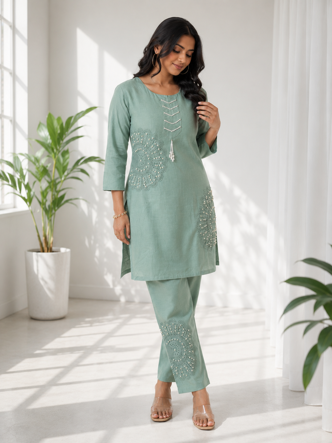Mehakti Green Co-ord set With Pearl Work