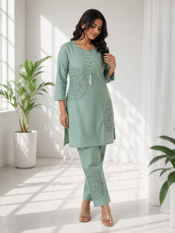 Mehakti Green Co-ord set With Pearl Work